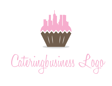 buildings forming cupcake food logo