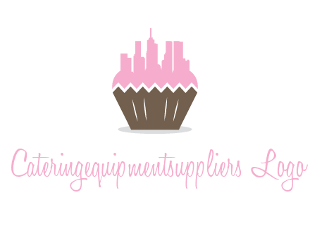 buildings forming cupcake food logo