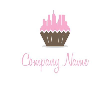 buildings forming cupcake food logo