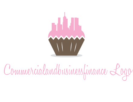 buildings forming cupcake food logo