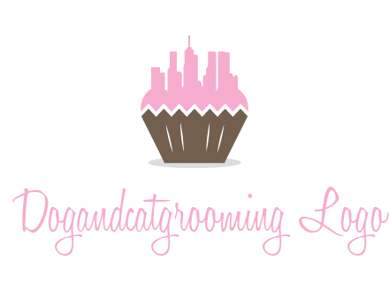 buildings forming cupcake food logo