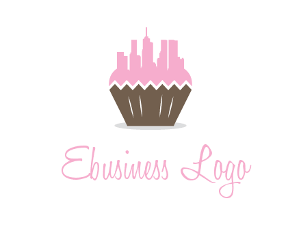 buildings forming cupcake food logo