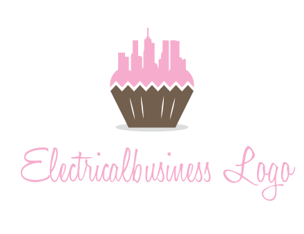 buildings forming cupcake food logo