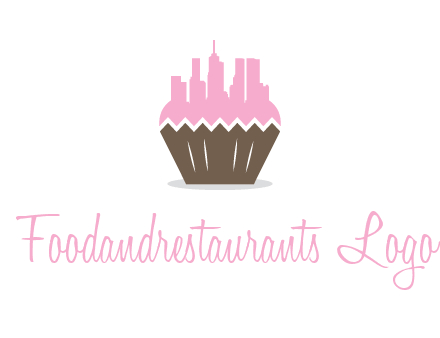 buildings forming cupcake food logo