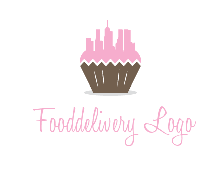 buildings forming cupcake food logo