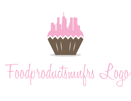 buildings forming cupcake food logo