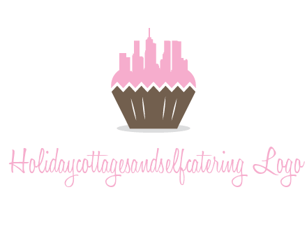 buildings forming cupcake food logo