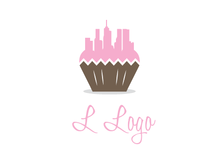 buildings forming cupcake food logo