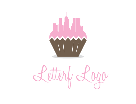 buildings forming cupcake food logo