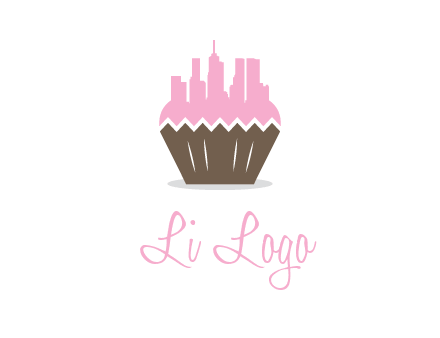 buildings forming cupcake food logo