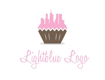 buildings forming cupcake food logo