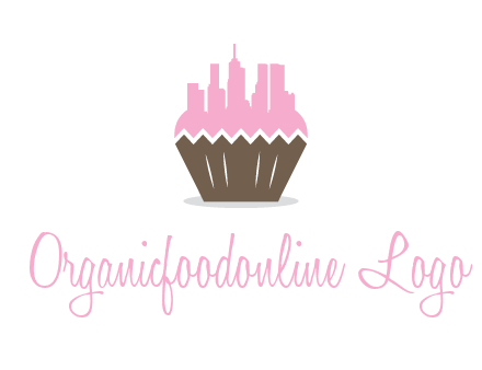 buildings forming cupcake food logo