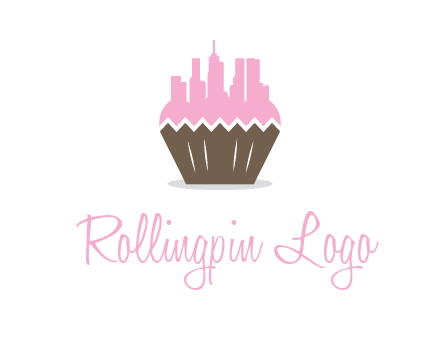 buildings forming cupcake food logo