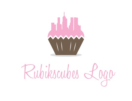 buildings forming cupcake food logo