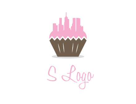 buildings forming cupcake food logo