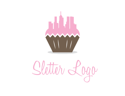 buildings forming cupcake food logo