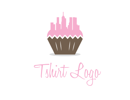 buildings forming cupcake food logo