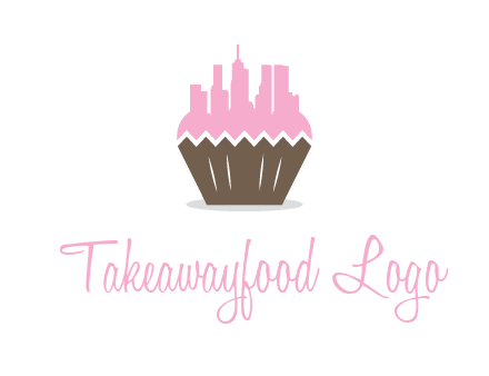 buildings forming cupcake food logo