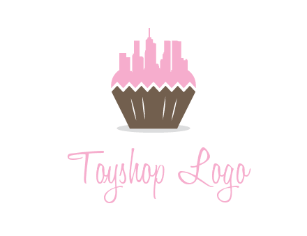 buildings forming cupcake food logo