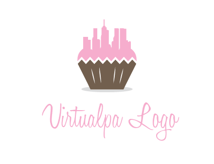 buildings forming cupcake food logo