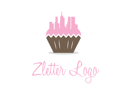 buildings forming cupcake food logo