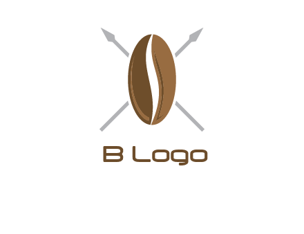 spears behind coffee bean as shield food logo