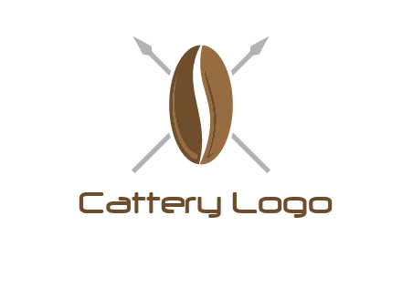 spears behind coffee bean as shield food logo