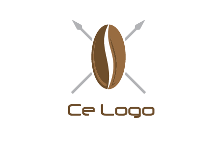 spears behind coffee bean as shield food logo