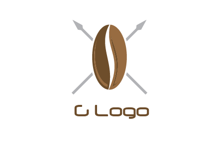 spears behind coffee bean as shield food logo